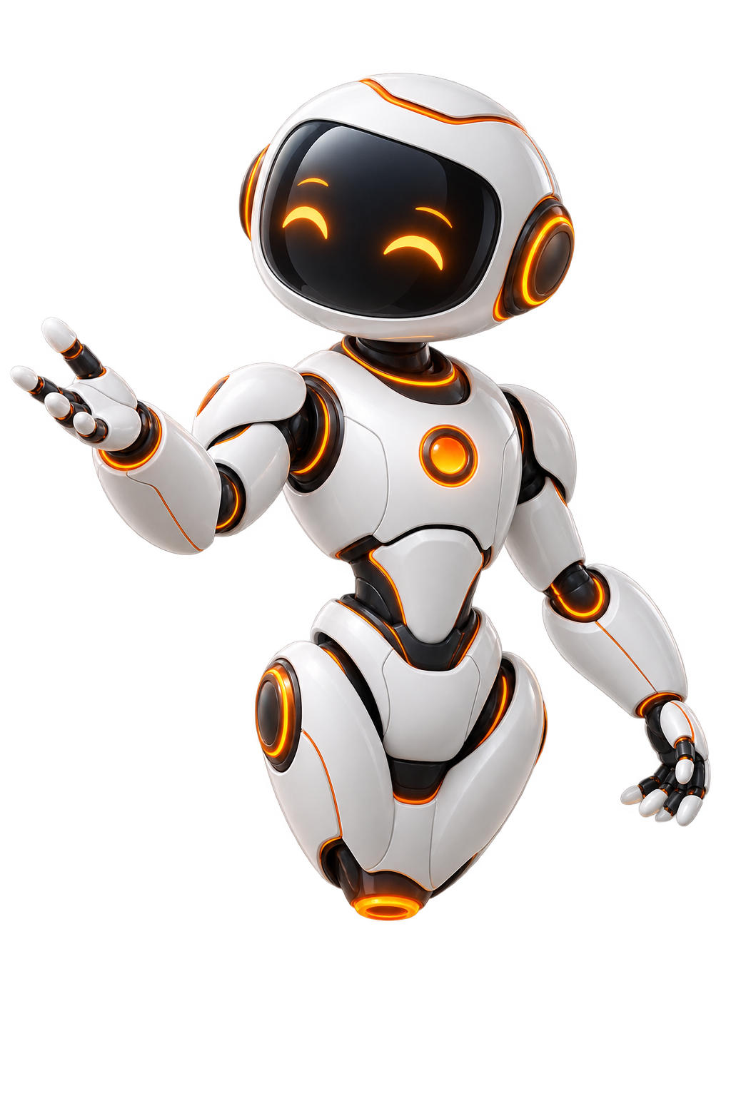 Robô branco com detalhes laranja representando um agente de inteligência artificial